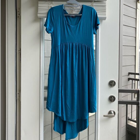 Basic USA Hi-Low Umbrella Hem Crew Neck T-Shirt Pocket Short Sleeve Medium Dress - Picture 4 of 6